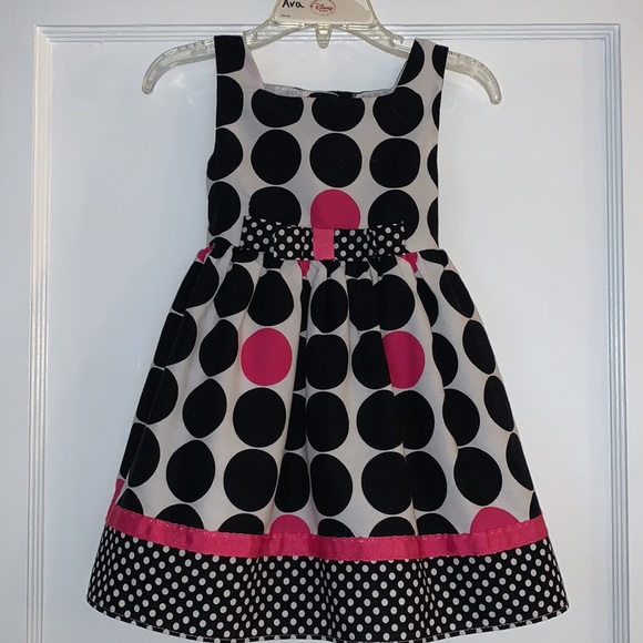 Youngland Black White Pink Polka Dot Dress 24M EUC Ties in back - Picture 2 of 10